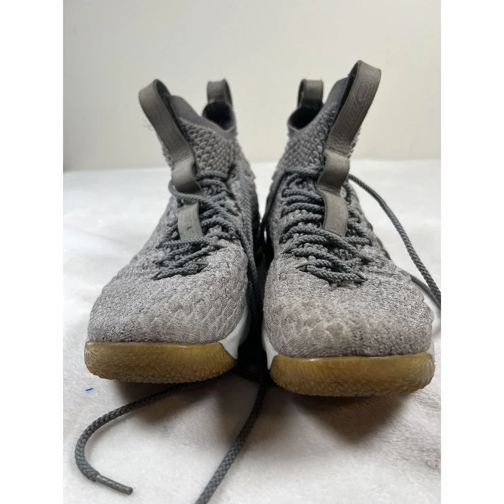 Nike LeBron 15 Shoes‎ Mens 10 Gray Gold Knit Basketball High Top Sneakers Pair